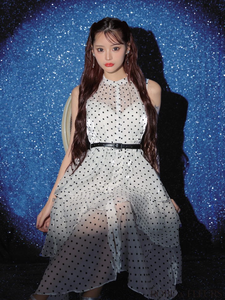 ROBE de FLEURS ローブドフルール ベルト付きドットオーガンジー