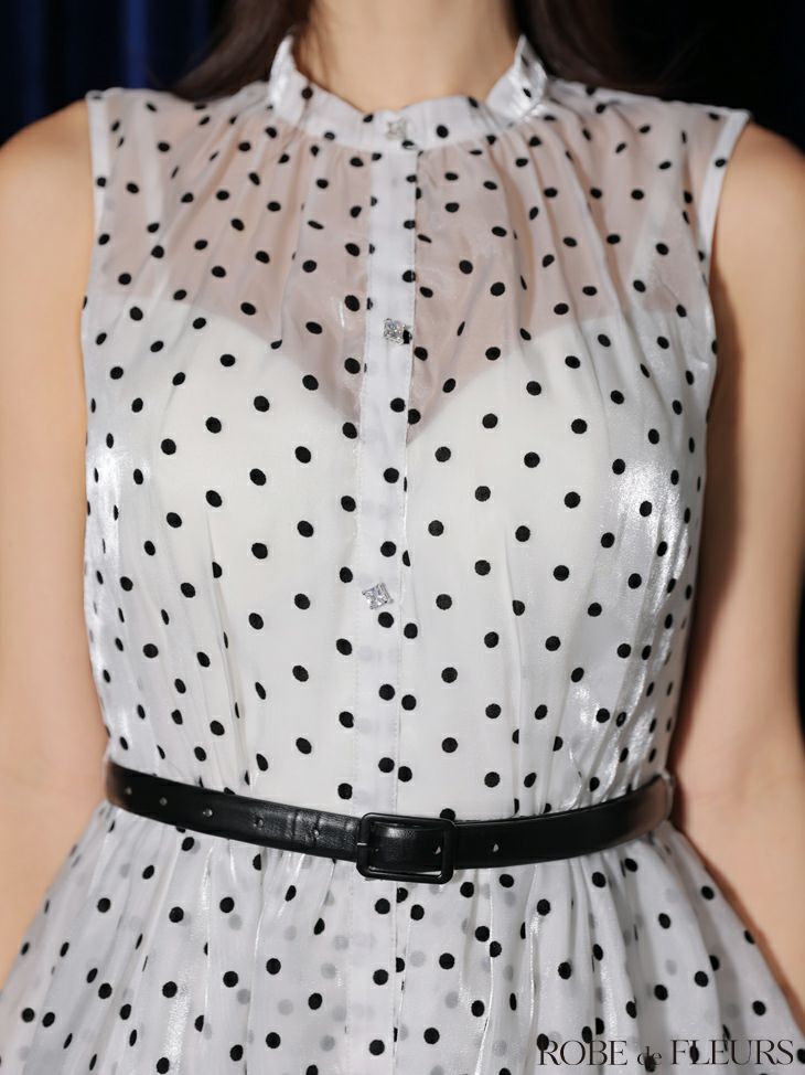 ROBE de FLEURS ローブドフルール ベルト付きドットオーガンジーティアードロングキャバドレス fm3281