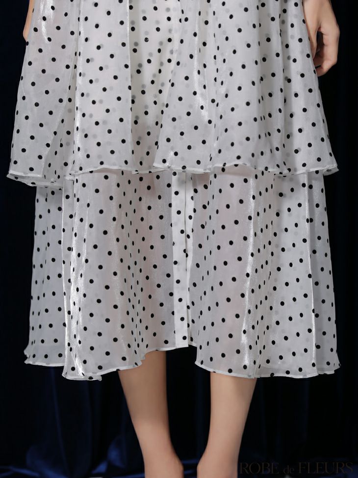 ROBE de FLEURS ローブドフルール ベルト付きドットオーガンジーティアードロングキャバドレス fm3281