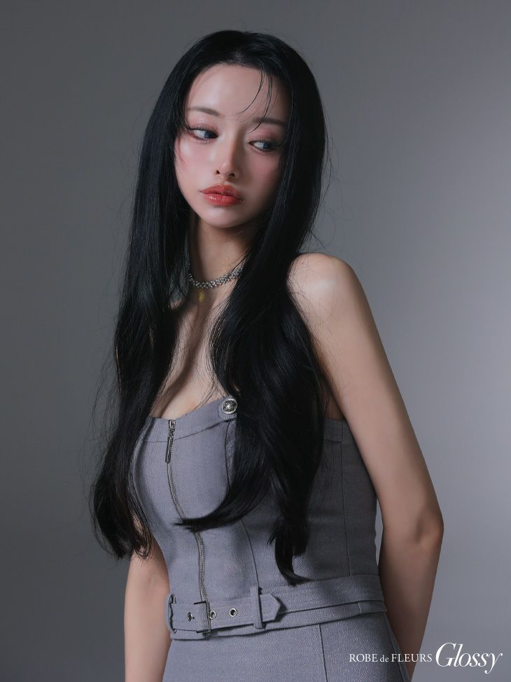 Glossy ローブドフルールグロッシー センタージップベルトセットアッププリーツミニキャバドレス gl3943