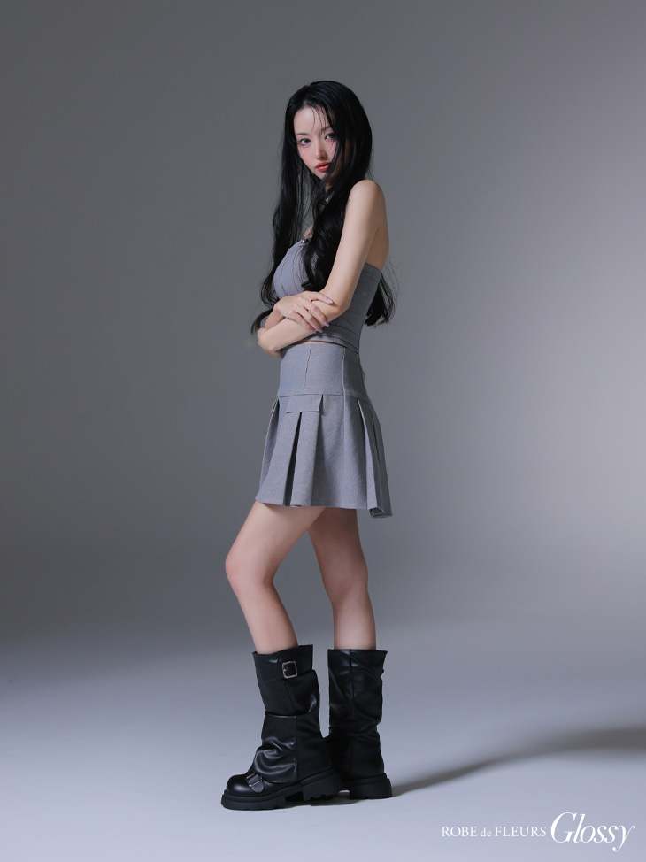 Glossy ローブドフルールグロッシー センタージップベルトセットアッププリーツミニキャバドレス gl3943