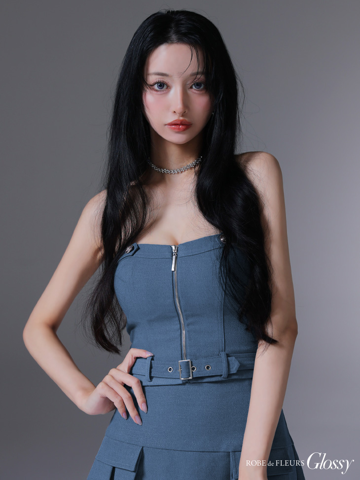 Glossy ローブドフルールグロッシー センタージップベルトセットアッププリーツミニキャバドレス gl3943