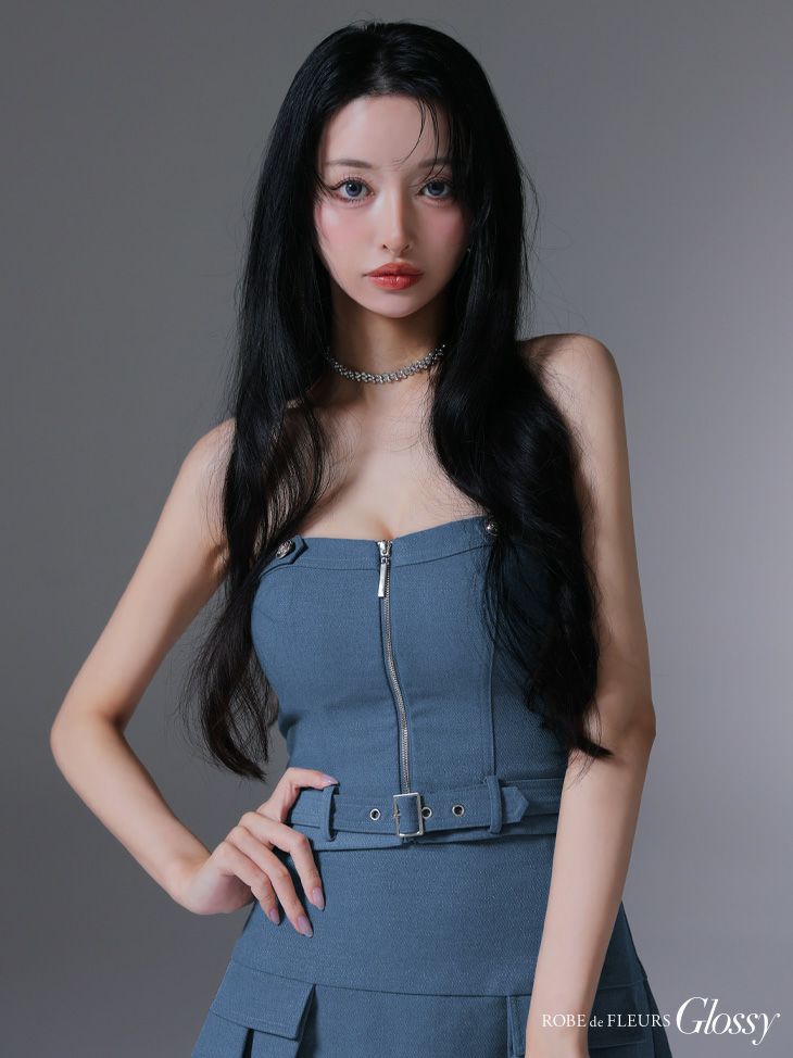 Glossy ローブドフルールグロッシー センタージップベルトセットアッププリーツミニキャバドレス gl3943