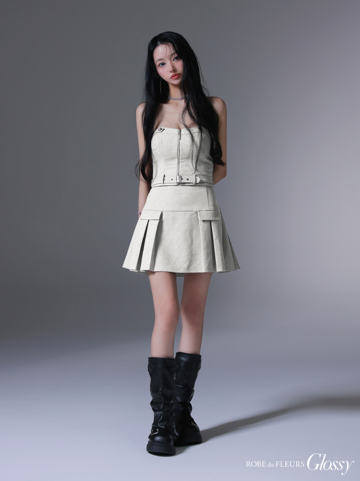 Glossy ローブドフルールグロッシー センタージップベルトセットアッププリーツミニキャバドレス gl3943