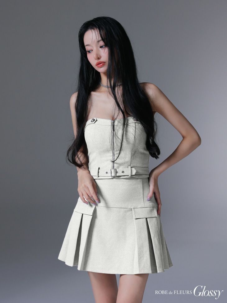 Glossy ローブドフルールグロッシー センタージップベルトセットアッププリーツミニキャバドレス gl3943