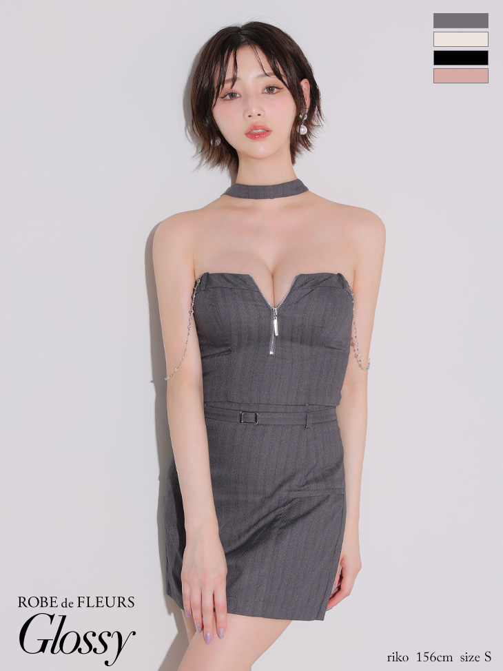 Glossy ローブドフルールグロッシー チョーカーデザインバストジップセットアップタイトミニキャバドレス gl4122