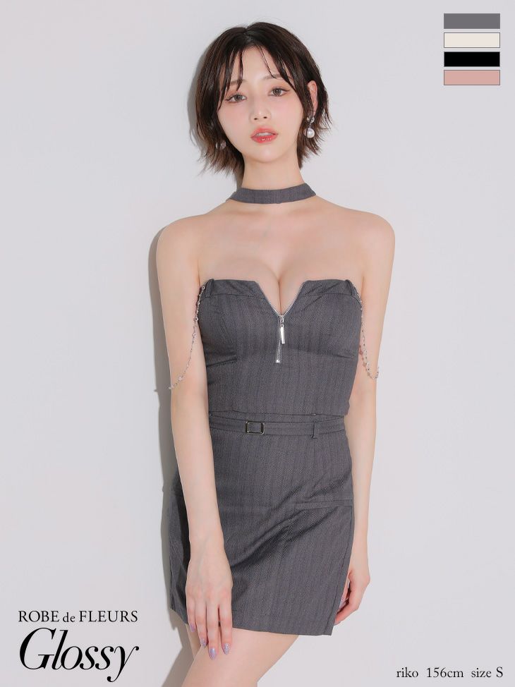 Glossy ローブドフルールグロッシー チョーカーデザインバストジップセットアップタイトミニキャバドレス gl4122