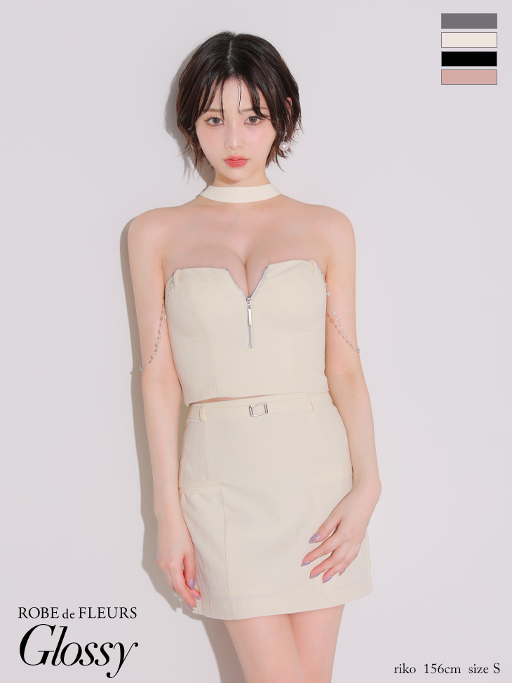 Glossy ローブドフルールグロッシー チョーカーデザインバストジップセットアップタイトミニキャバドレス gl4122