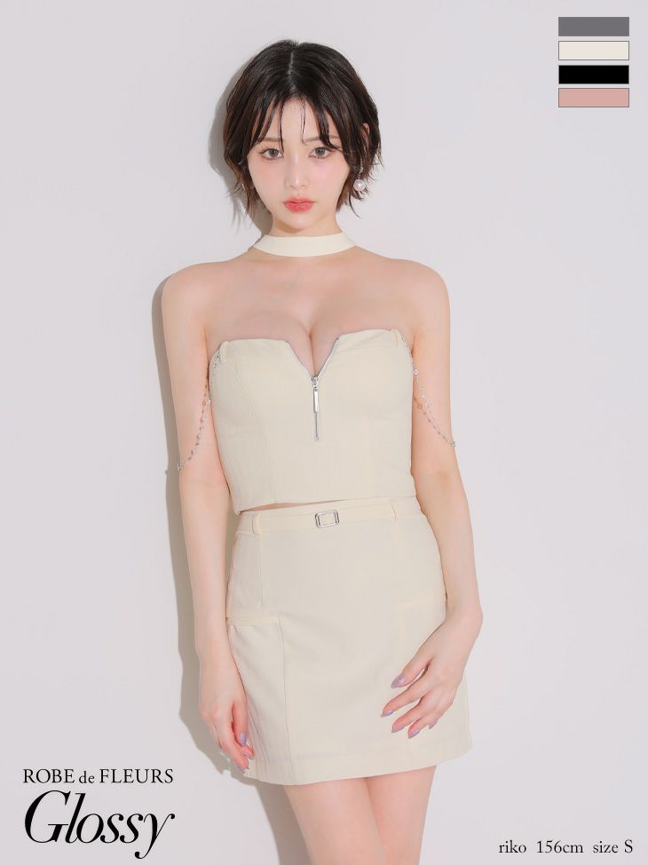 Glossy ローブドフルールグロッシー チョーカーデザインバストジップセットアップタイトミニキャバドレス gl4122