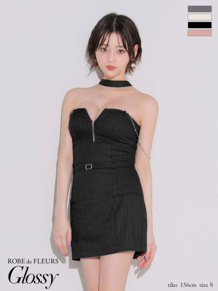 Glossy ローブドフルールグロッシー チョーカーデザインバストジップセットアップタイトミニキャバドレス gl4122