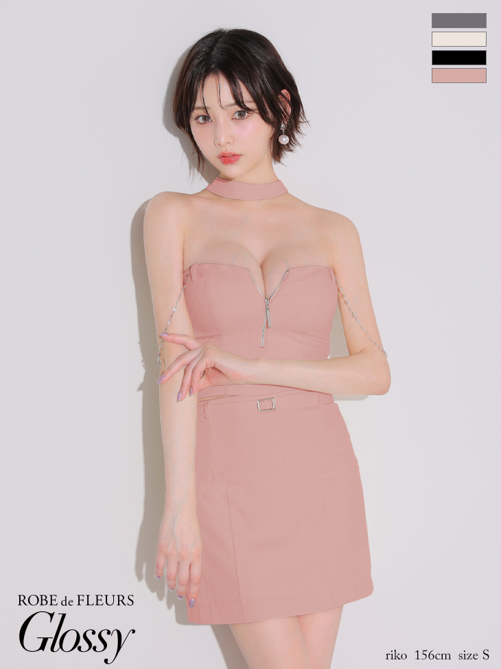 Glossy ローブドフルールグロッシー チョーカーデザインバストジップセットアップタイトミニキャバドレス gl4122