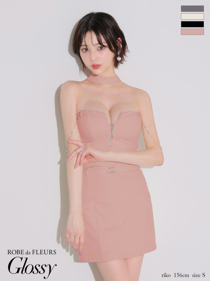 Glossy ローブドフルールグロッシー チョーカーデザインバストジップセットアップタイトミニキャバドレス gl4122