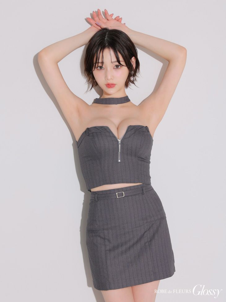 Glossy ローブドフルールグロッシー チョーカーデザインバストジップセットアップタイトミニキャバドレス gl4122