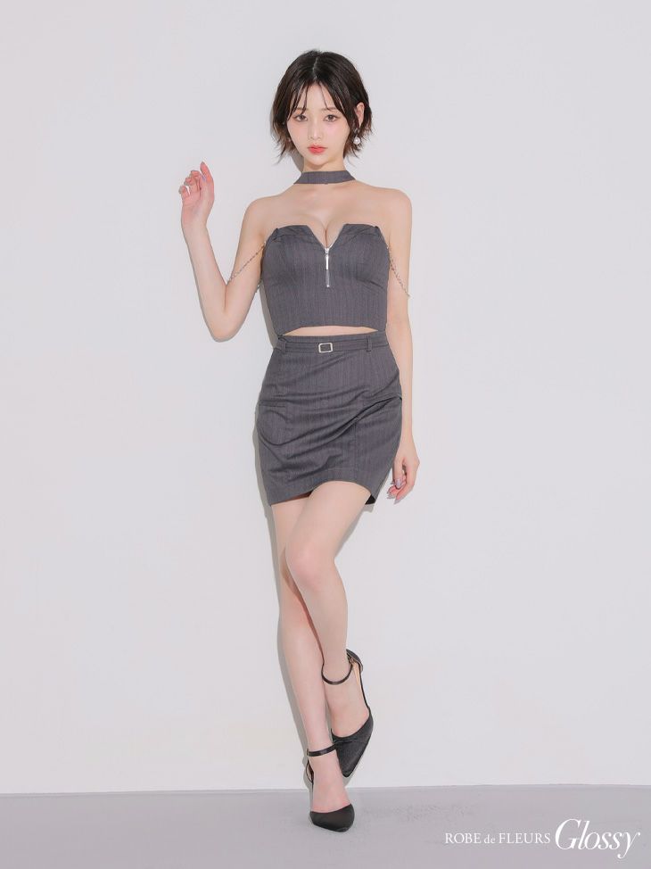 Glossy ローブドフルールグロッシー チョーカーデザインバストジップセットアップタイトミニキャバドレス gl4122