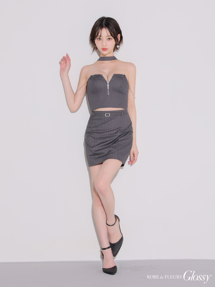 Glossy ローブドフルールグロッシー チョーカーデザインバストジップセットアップタイトミニキャバドレス gl4122