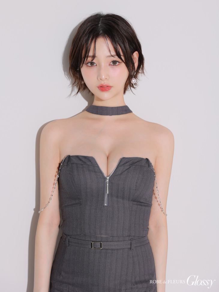 Glossy ローブドフルールグロッシー チョーカーデザインバストジップセットアップタイトミニキャバドレス gl4122