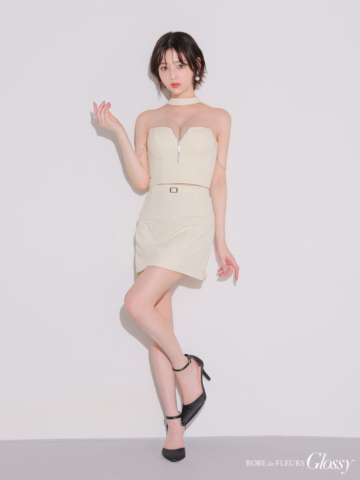 Glossy ローブドフルールグロッシー チョーカーデザインバストジップセットアップタイトミニキャバドレス gl4122