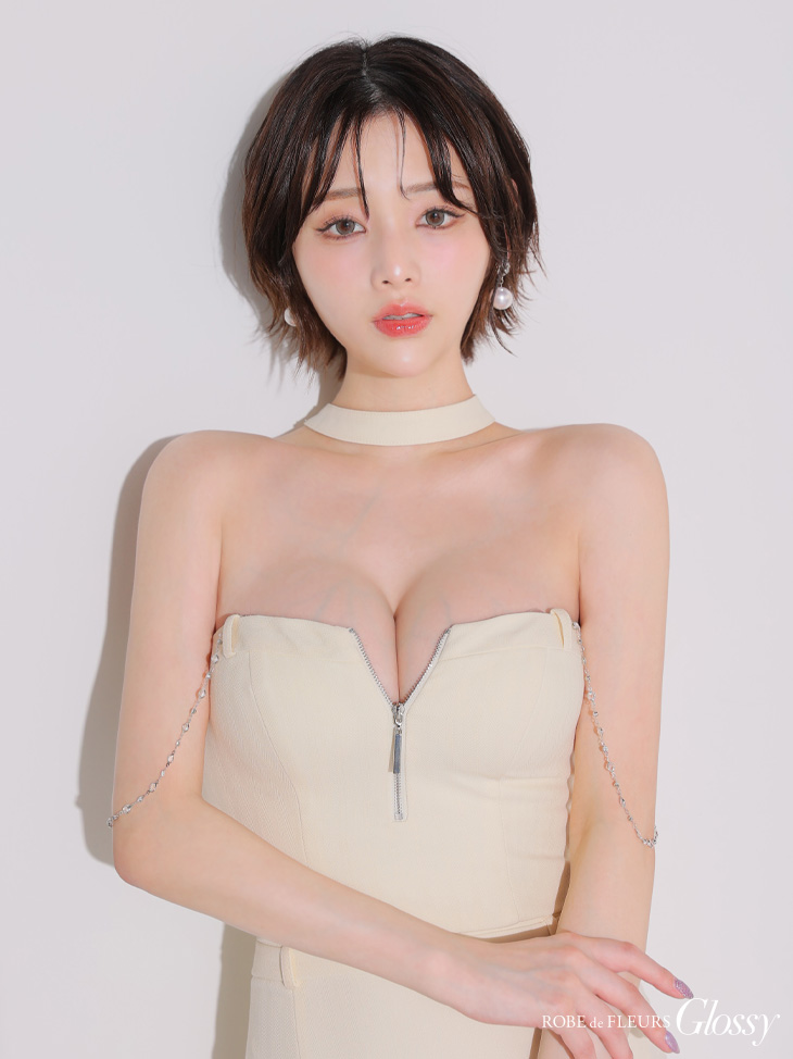 Glossy ローブドフルールグロッシー チョーカーデザインバストジップセットアップタイトミニキャバドレス gl4122