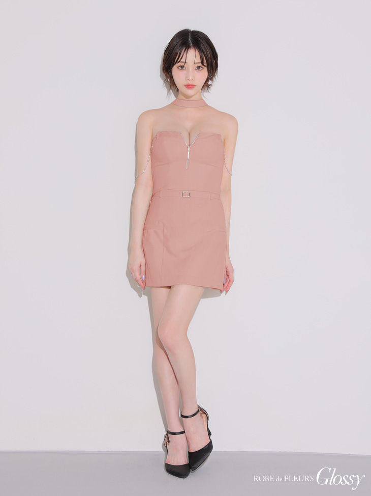 Glossy ローブドフルールグロッシー チョーカーデザインバストジップセットアップタイトミニキャバドレス gl4122