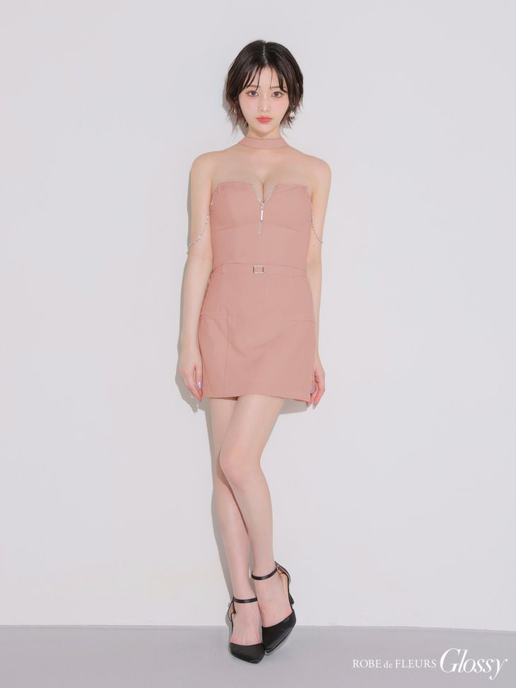 Glossy ローブドフルールグロッシー チョーカーデザインバストジップセットアップタイトミニキャバドレス gl4122