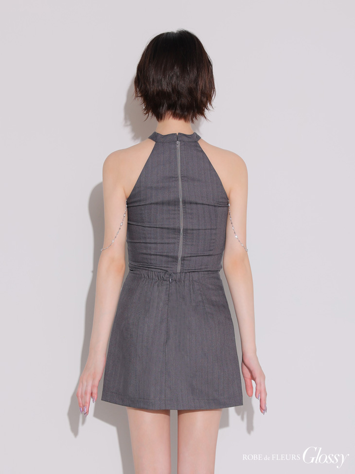 Glossy ローブドフルールグロッシー チョーカーデザインバストジップセットアップタイトミニキャバドレス gl4122