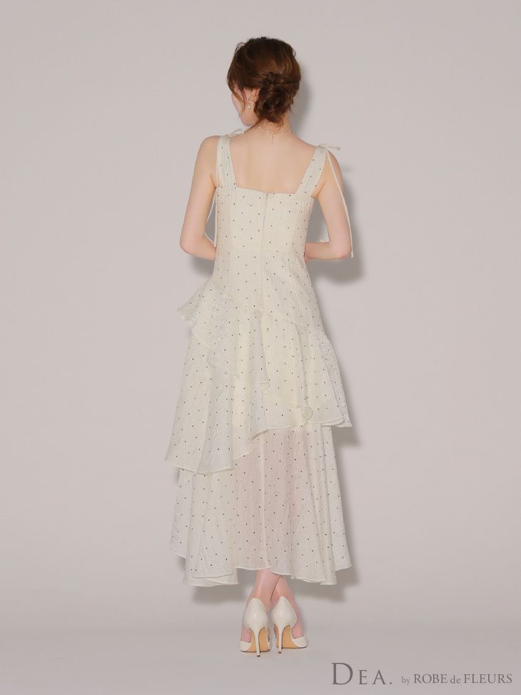 DEA. ディア バイ ローブドフルール ドットフリルティアードフレアロングキャバドレス de4304