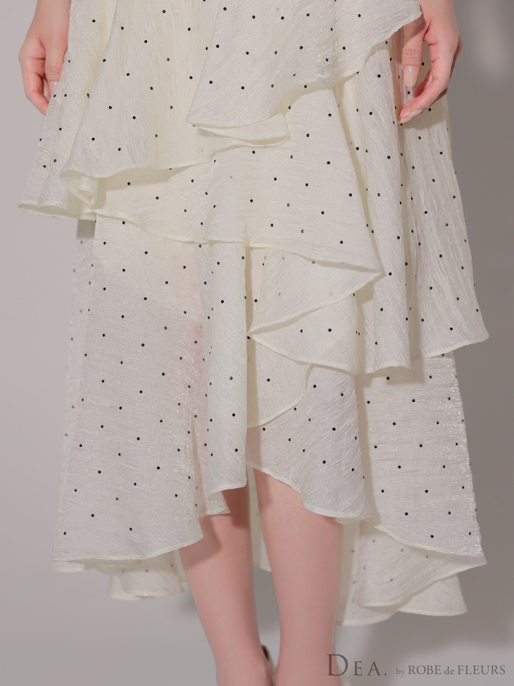 DEA. ディア バイ ローブドフルール ドットフリルティアードフレアロングキャバドレス de4304