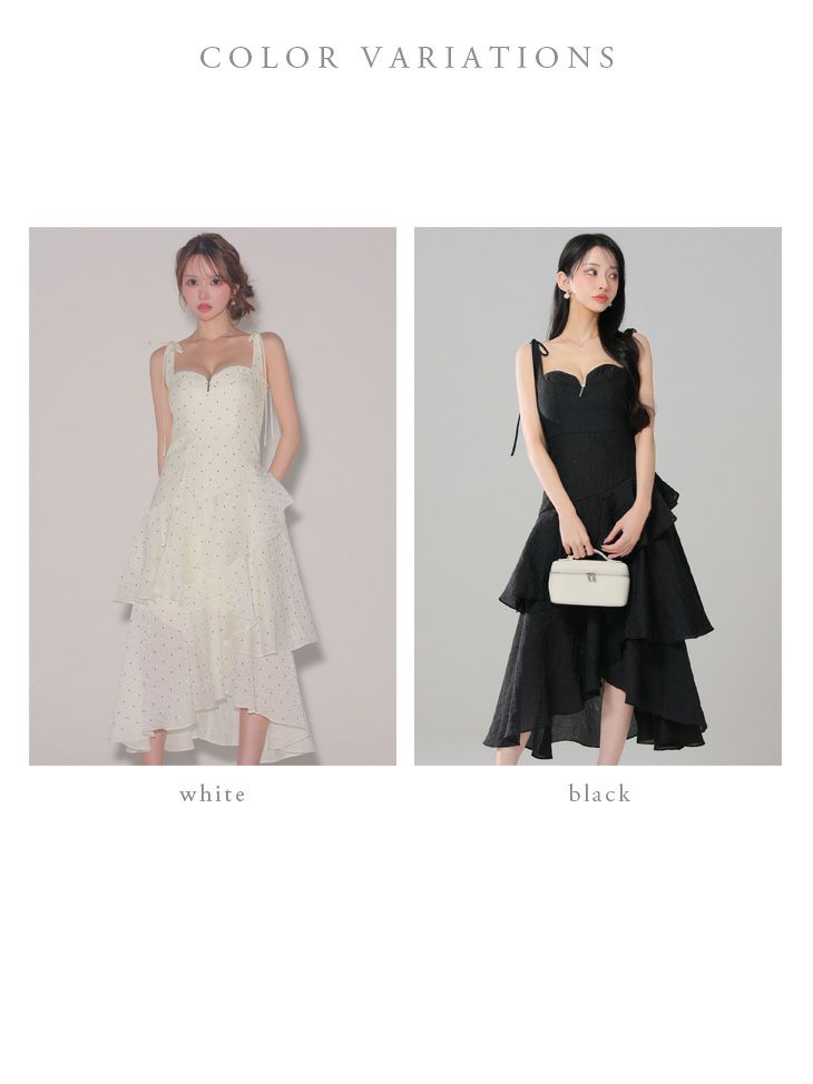 DEA. ディア バイ ローブドフルール ドットフリルティアードフレアロングキャバドレス de4304