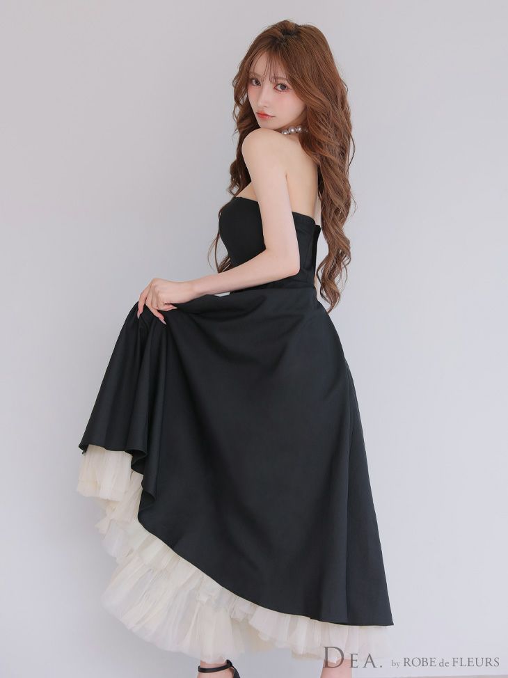  DEA. ディア バイ ローブドフルール チュールレイヤードセンタージップフレアロングキャバドレス de3469