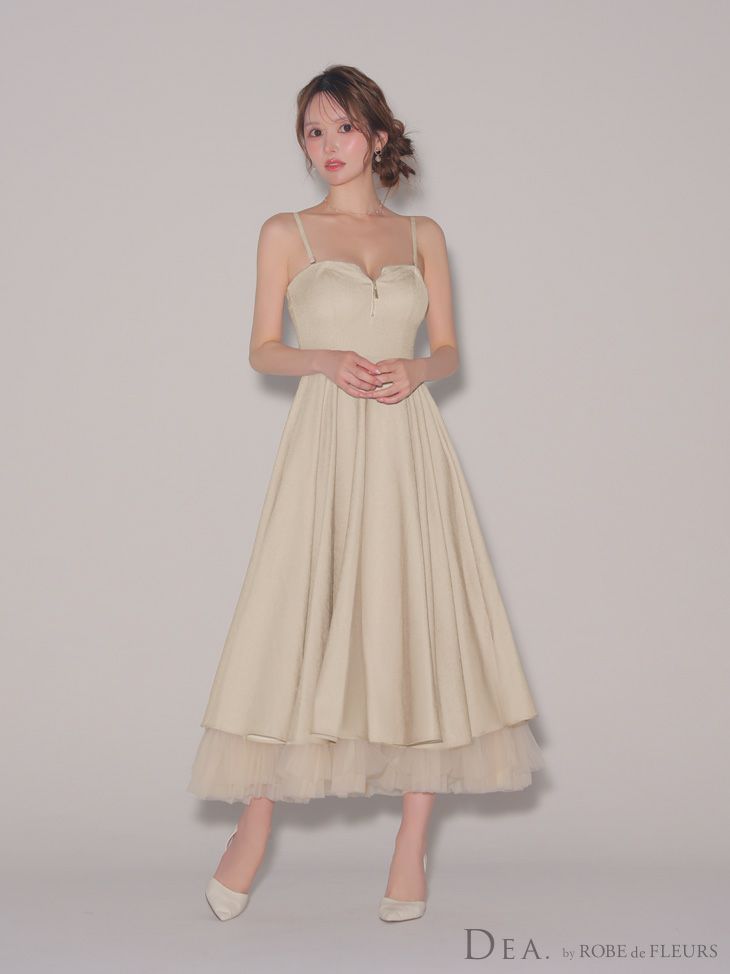  DEA. ディア バイ ローブドフルール チュールレイヤードセンタージップフレアロングキャバドレス de3469