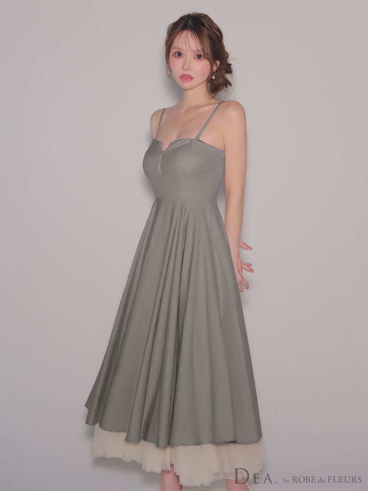  DEA. ディア バイ ローブドフルール チュールレイヤードセンタージップフレアロングキャバドレス de3469