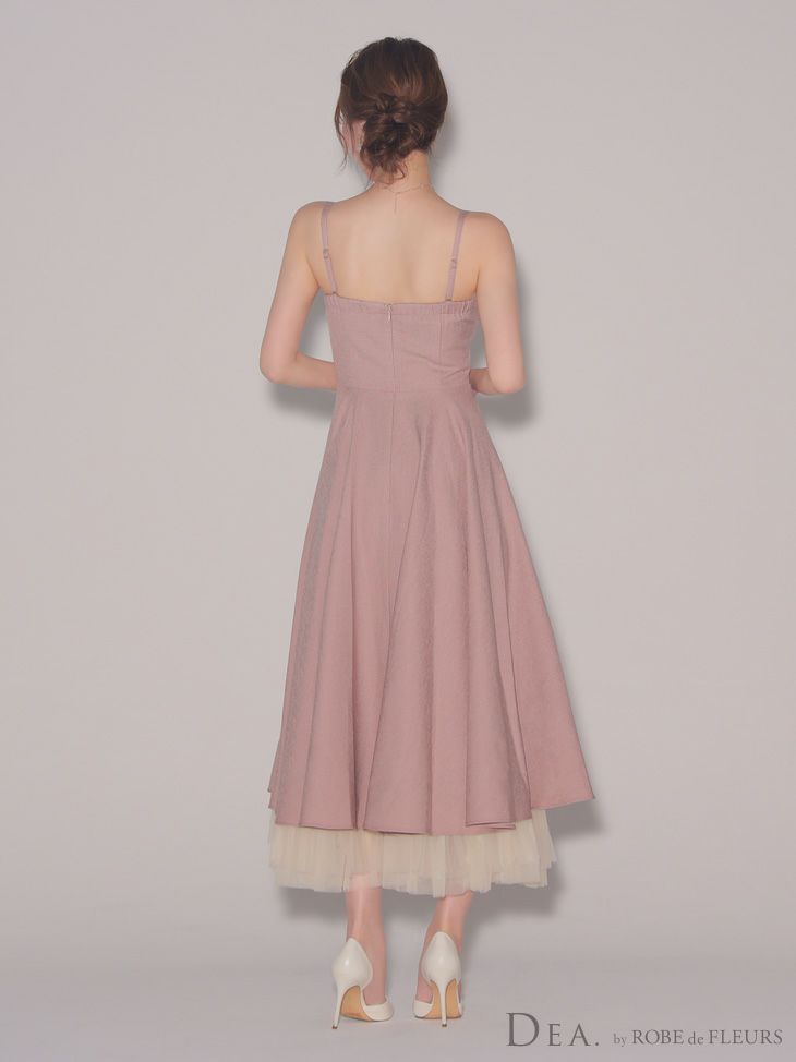  DEA. ディア バイ ローブドフルール チュールレイヤードセンタージップフレアロングキャバドレス de3469