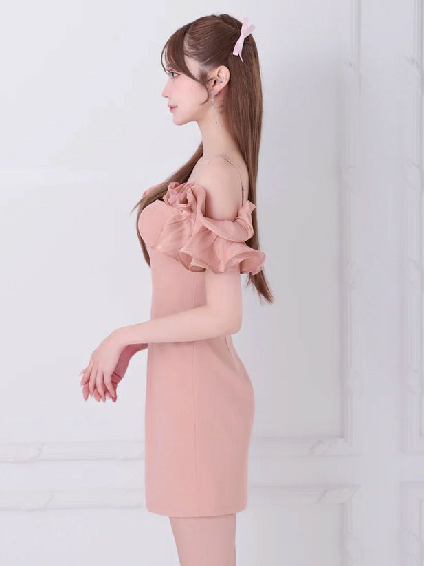AngelR エンジェルアール オフショルダーフリルスリーブバストチャームビジューマイクロミニドレス ar25843