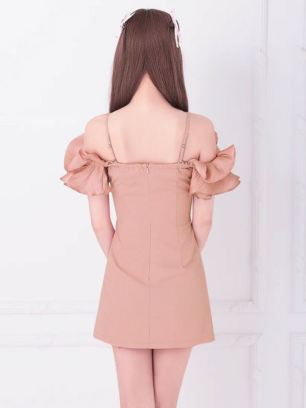 AngelR エンジェルアール オフショルダーフリルスリーブバストチャームビジューマイクロミニドレス ar25843