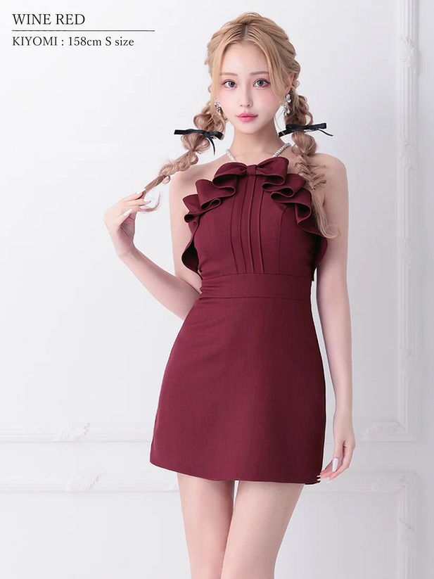 AngelR エンジェルアール リボンパールホルターネックアメスリマイクロミニドレス ar25235