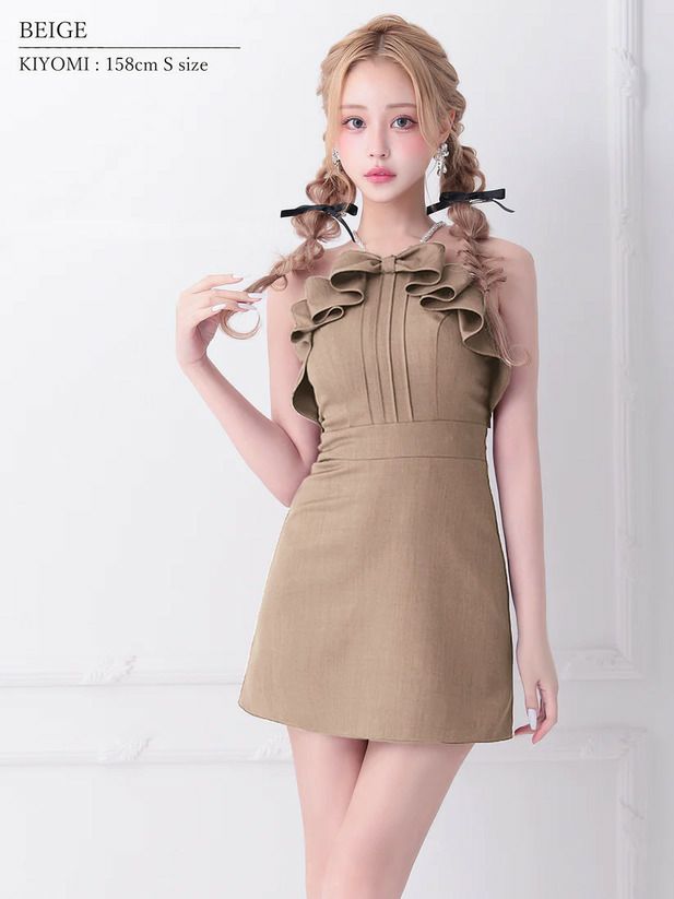 AngelR エンジェルアール リボンパールホルターネックアメスリマイクロミニドレス ar25235