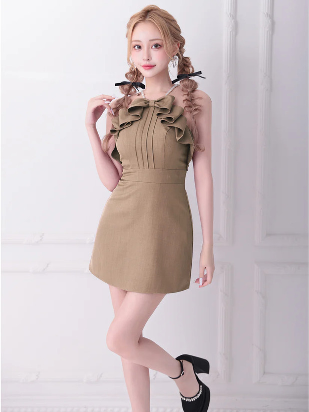 AngelR エンジェルアール リボンパールホルターネックアメスリマイクロミニドレス ar25235