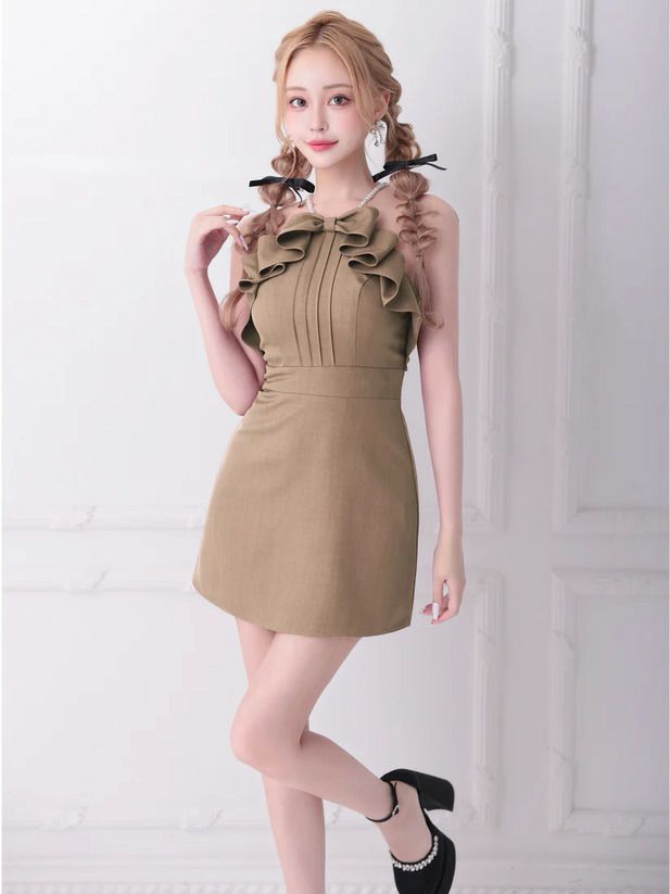 AngelR エンジェルアール リボンパールホルターネックアメスリマイクロミニドレス ar25235