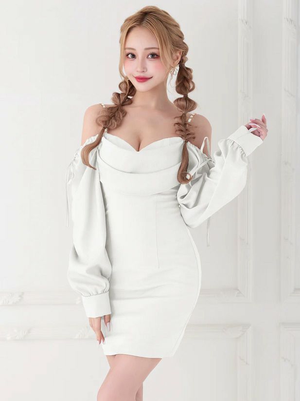 AngelR エンジェルアール バストドレープリボン2wayロングスリーブシンプルタイトマイクロミニドレス ar25847