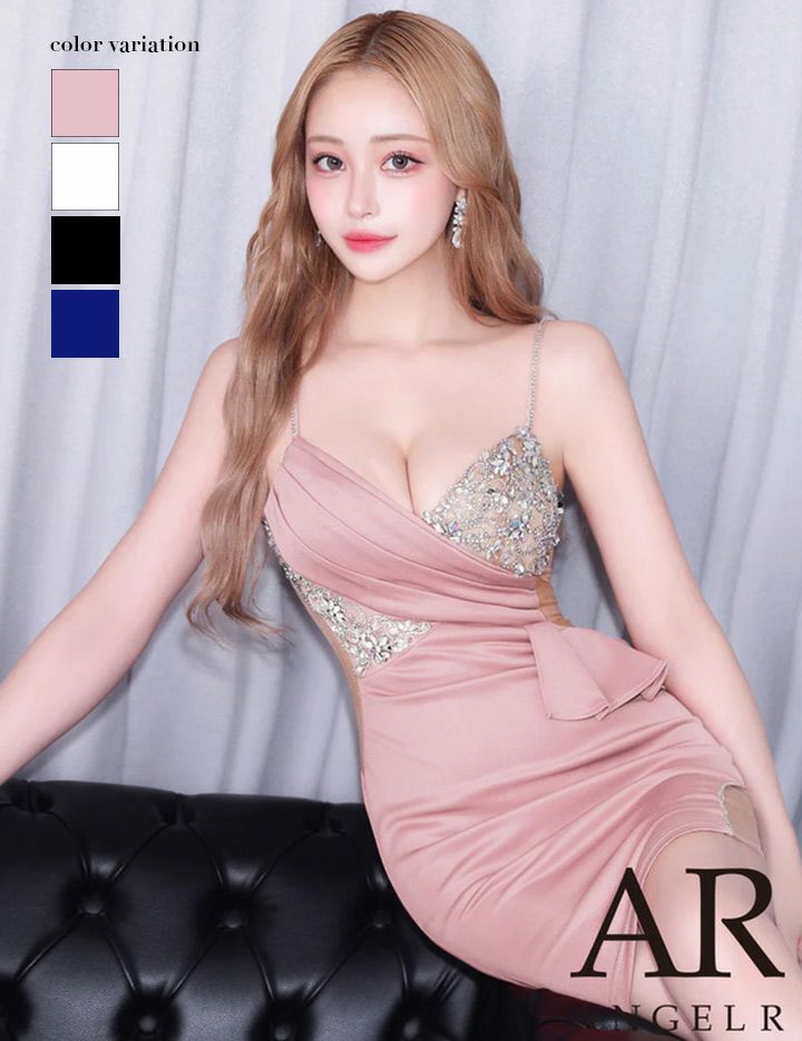 AngelR エンジェルアール バストビジューフリルタックメッシュタイトマイクロミニドレス ar25846