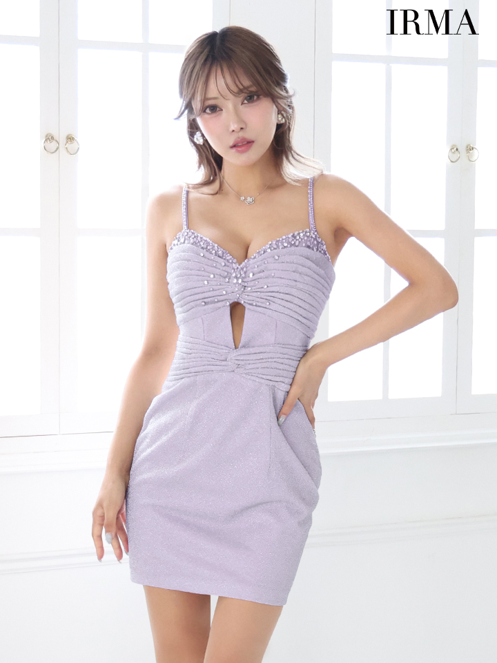 IRMA イルマ ラメニット/バストリボンデザイン/パールビジュー/カットアウト/タイト ミニドレス ir51869-c
