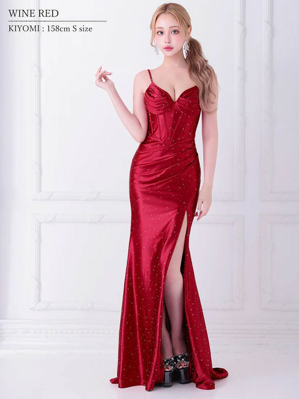 AngelR エンジェルアール カーヴィーラインタックビジュータイトロングドレス ar25239-ks