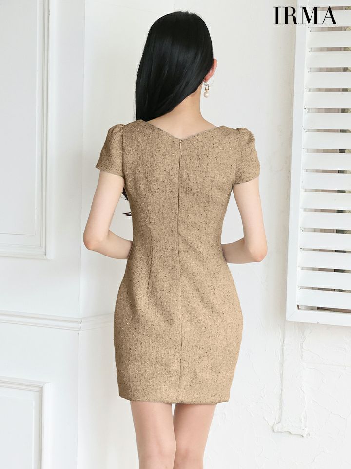 IRMA イルマ ツイード/半袖/フロントジップ/カットアウト/タイト ミニドレス ir55094
