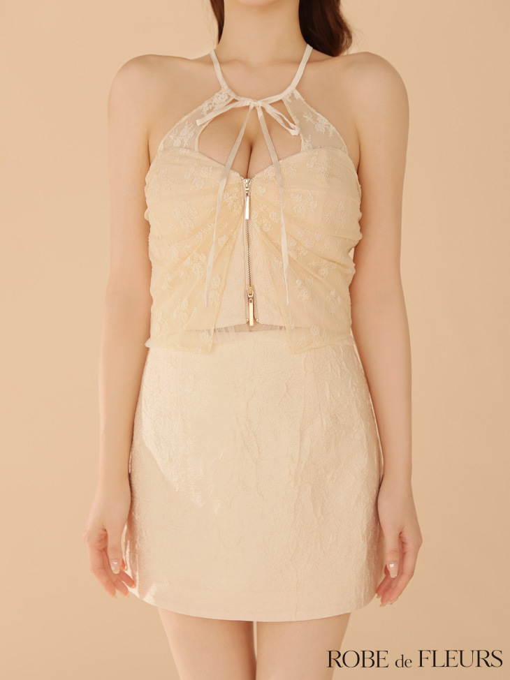 ROBE de FLEURS ローブドフルール ジャガードホルターリボンセットアップミニキャバドレス fm4201-c