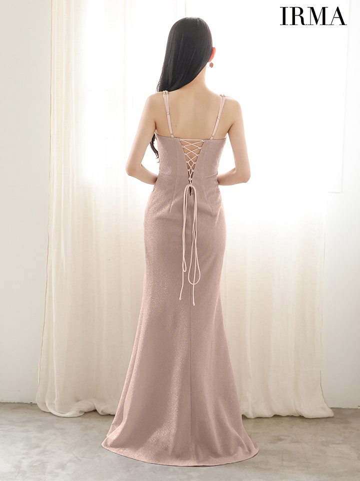 IRMA イルマ バストクロスタックライン/刺繍総レース/シアー切替/スリット入り/タイト ロングドレス ir51923