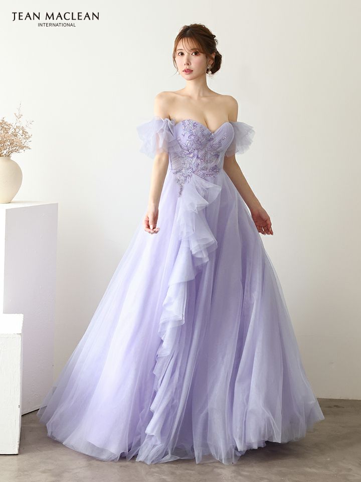 JEAN MACLEAN ジャンマクレーン バタフライモチーフ刺繍/スパンコール/パフスリーブ付き/姫/ロングドレス ja51932