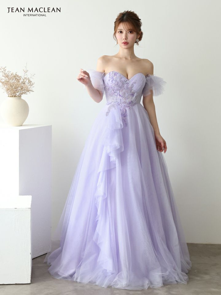 JEAN MACLEAN ジャンマクレーン バタフライモチーフ刺繍/スパンコール/パフスリーブ付き/姫/ロングドレス ja51932