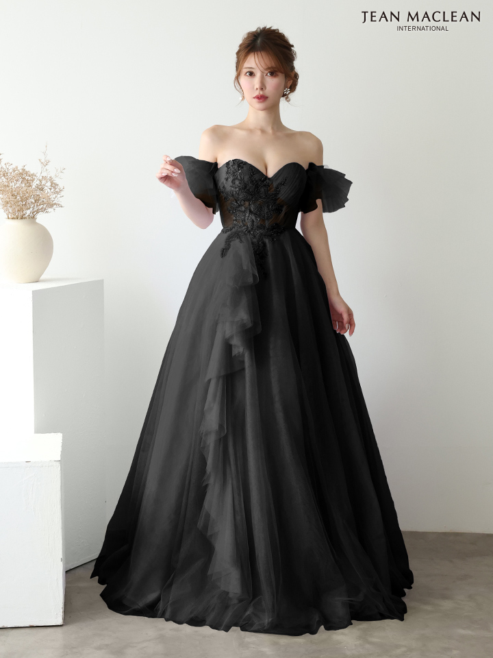 JEAN MACLEAN ジャンマクレーン バタフライモチーフ刺繍/スパンコール/パフスリーブ付き/姫/ロングドレス ja51932