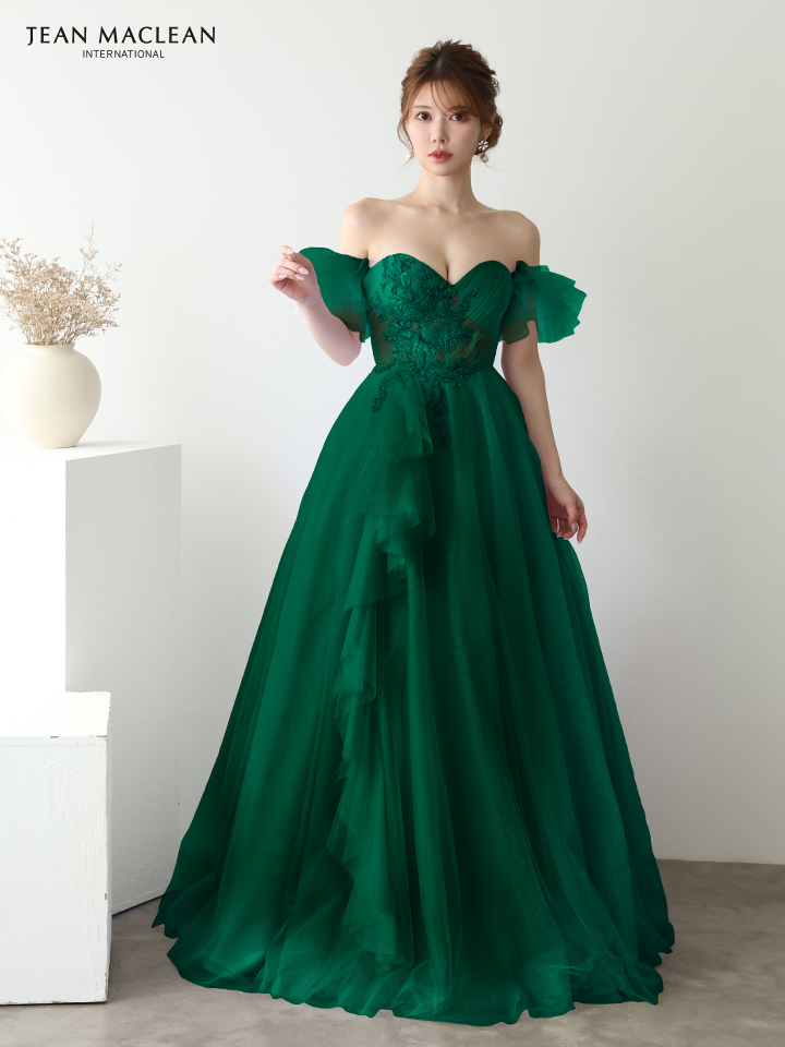 JEAN MACLEAN ジャンマクレーン バタフライモチーフ刺繍/スパンコール/パフスリーブ付き/姫/ロングドレス ja51932