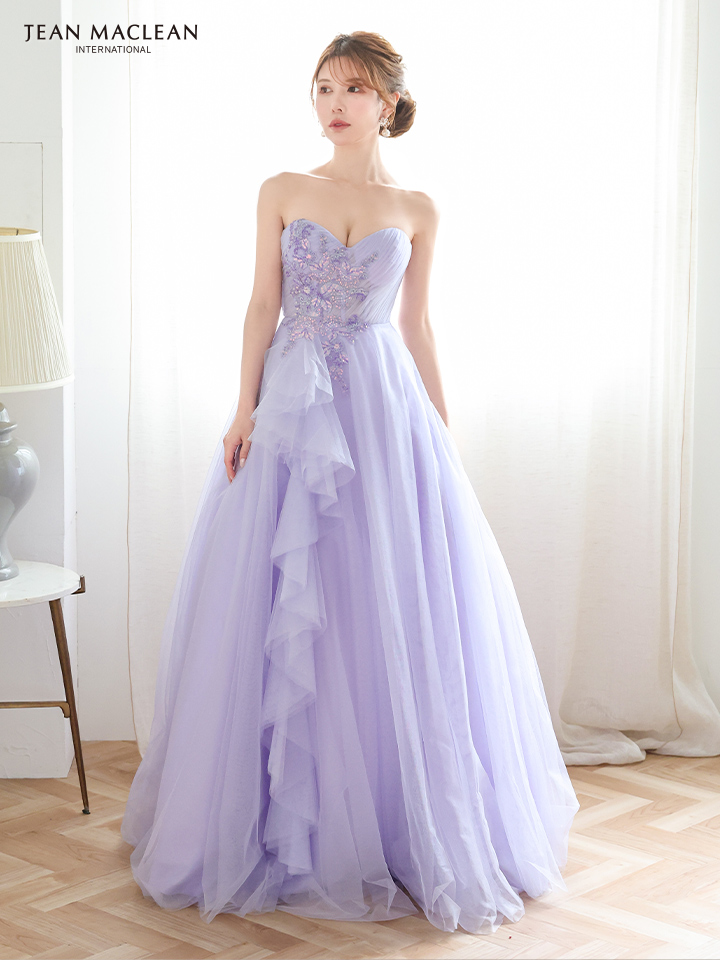 JEAN MACLEAN ジャンマクレーン バタフライモチーフ刺繍/スパンコール/パフスリーブ付き/姫/ロングドレス ja51932